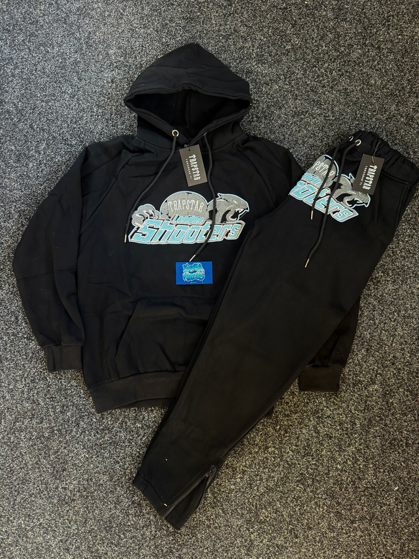 Trapstar Tracksuit - Black Cyan Shooters
