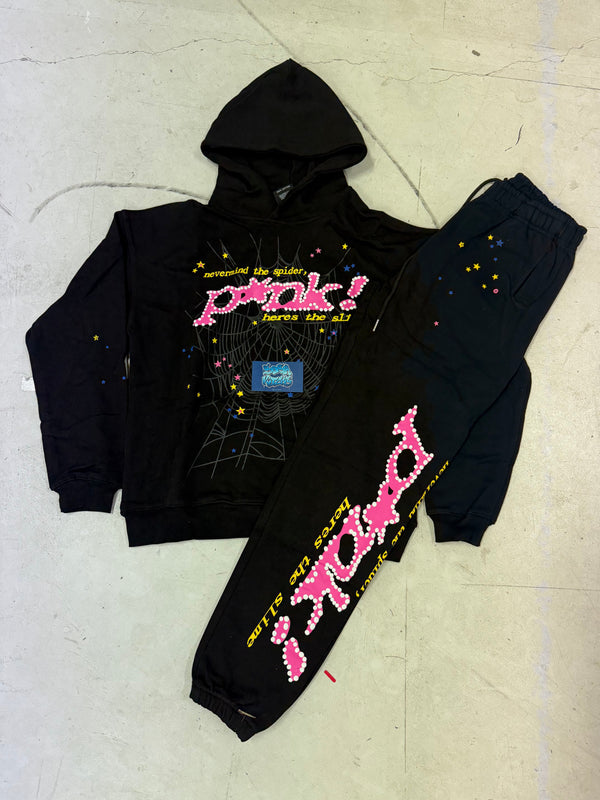 Sp5der Tracksuit - Black Pink