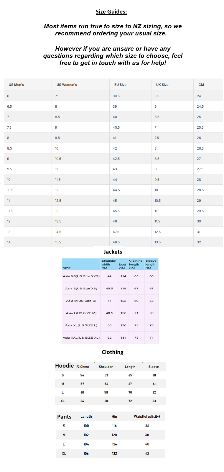 Size chart